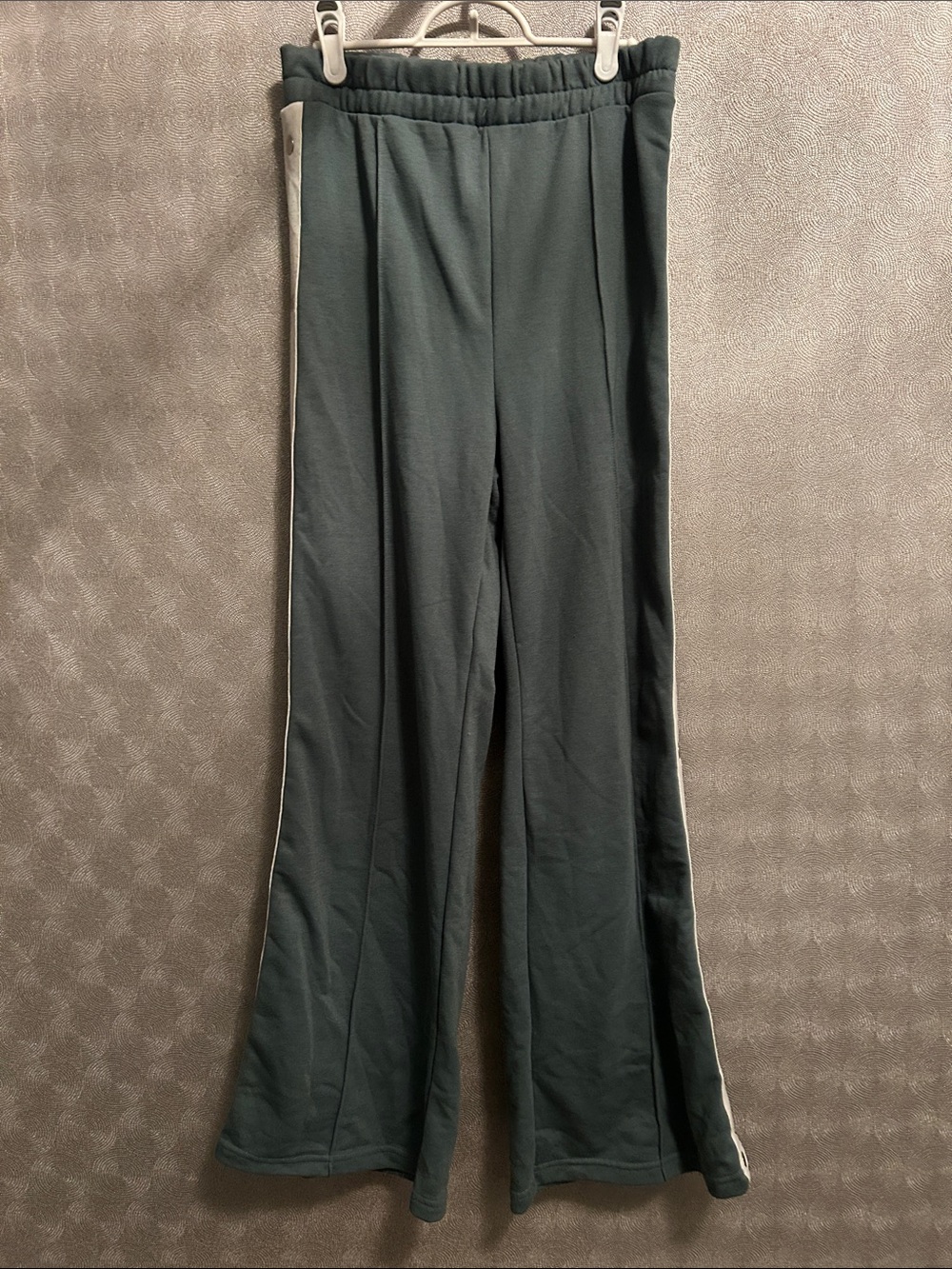 90s Vibe Neutral Green Track Pants with Side Stripe and Faux Snap Buttons